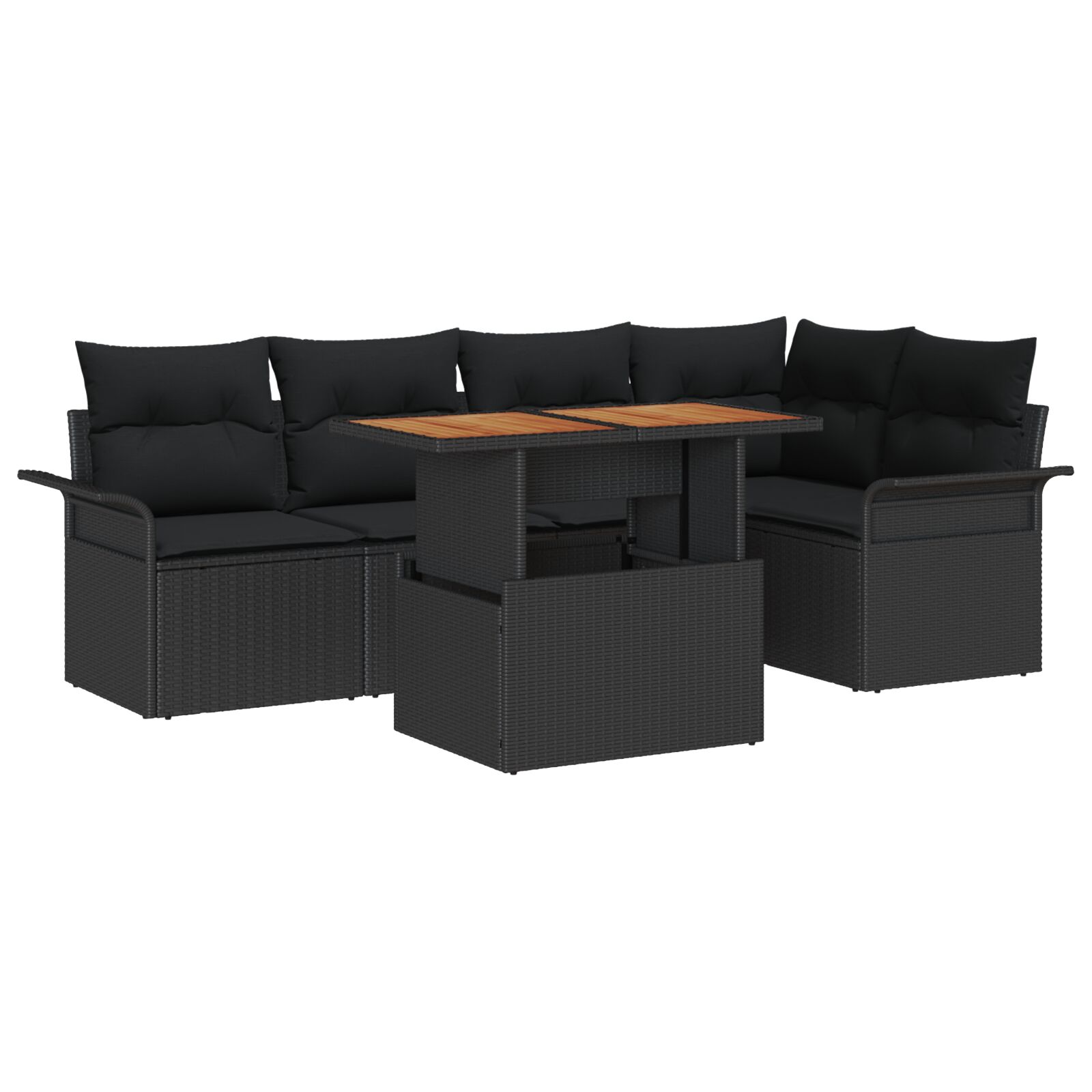 6-teiliges Garten Sofa Set mit Kissen in Schwarz Poly Rattan, 2-Sitzer Garten Sofa mit Stauraum & Kissen in Schwarz Poly Rattan 6-teiliges Garten Sofa Set mit Kissen in Schwarz Poly Rattan, 2-Sitzer Garten Sofa mit Stauraum & Kissen in Schwarz Poly Rattan