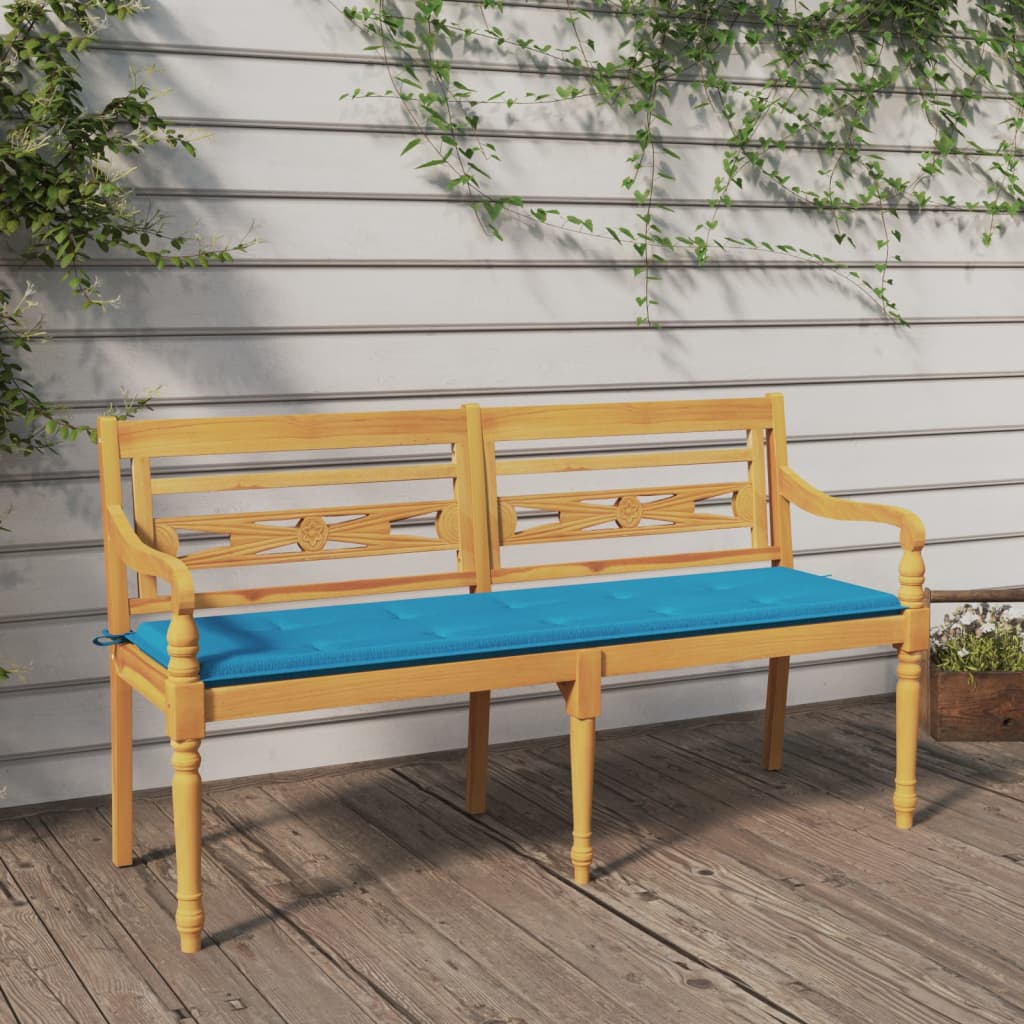 Batavia-Bank mit Blauem Kissen 150 cm Massivholz Teak Batavia-Bank mit Blauem Kissen 150 cm Massivholz Teak