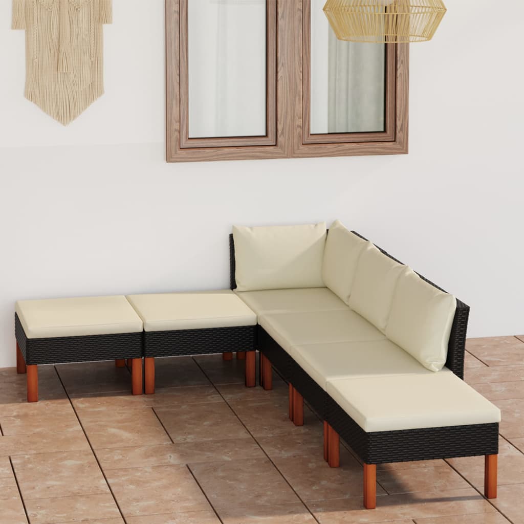 6-tlg. Garten-Lounge-Set mit Kissen Poly Rattan Schwarz 6-tlg. Garten-Lounge-Set mit Kissen Poly Rattan Schwarz