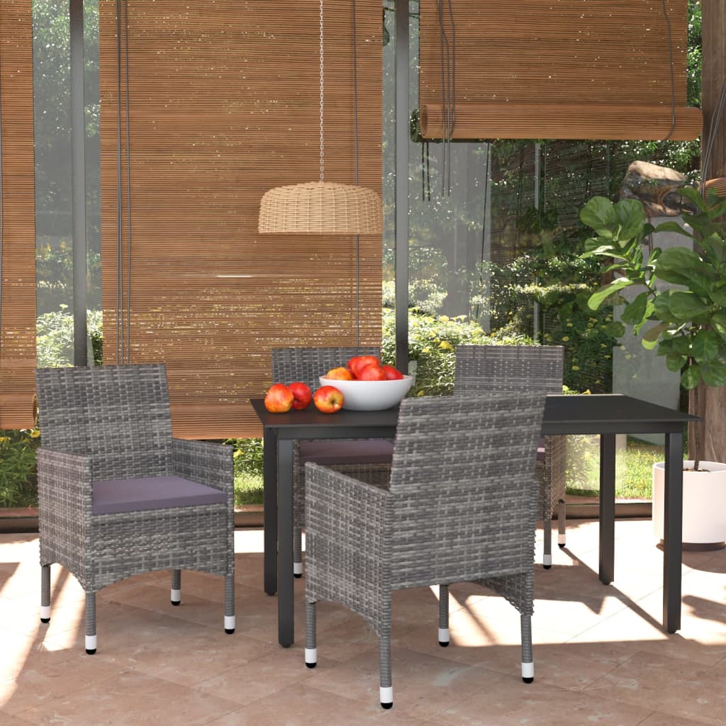 5-tlg. Garten-Essgruppe mit Kissen Poly Rattan Grau 5-tlg. Garten-Essgruppe mit Kissen Poly Rattan Grau