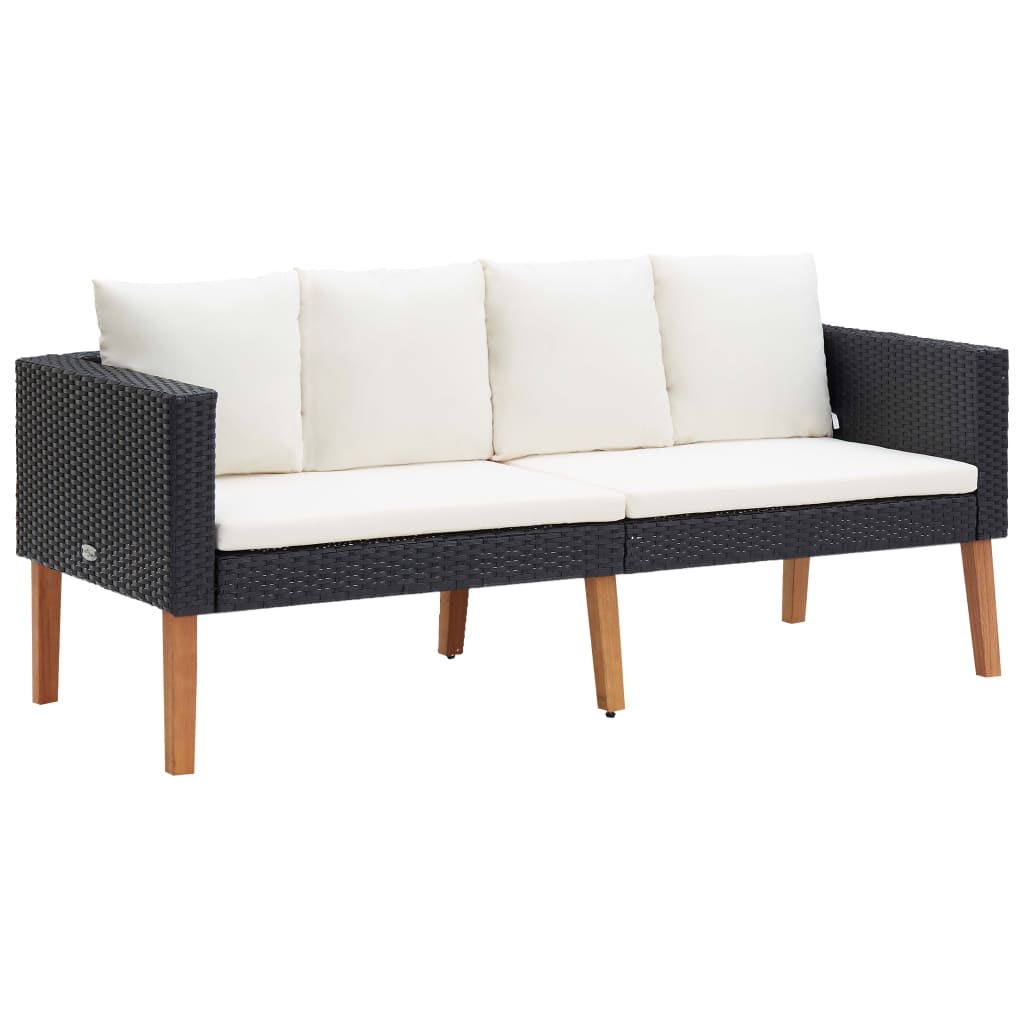 2-Sitzer-Gartensofa mit Auflagen Poly Rattan Schwarz 2-Sitzer-Gartensofa mit Auflagen Poly Rattan Schwarz