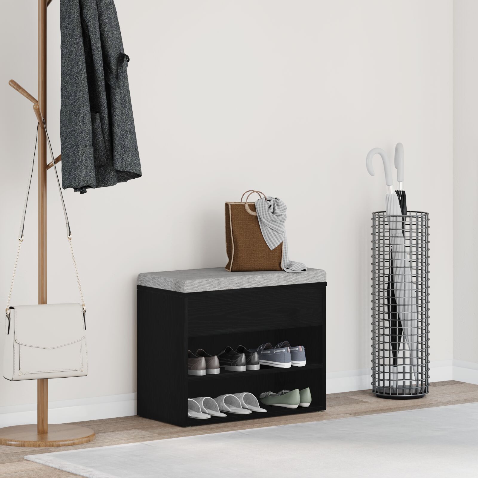Flurbank Schwarz Eiche 60x30x45 cm Holzwerkstoff