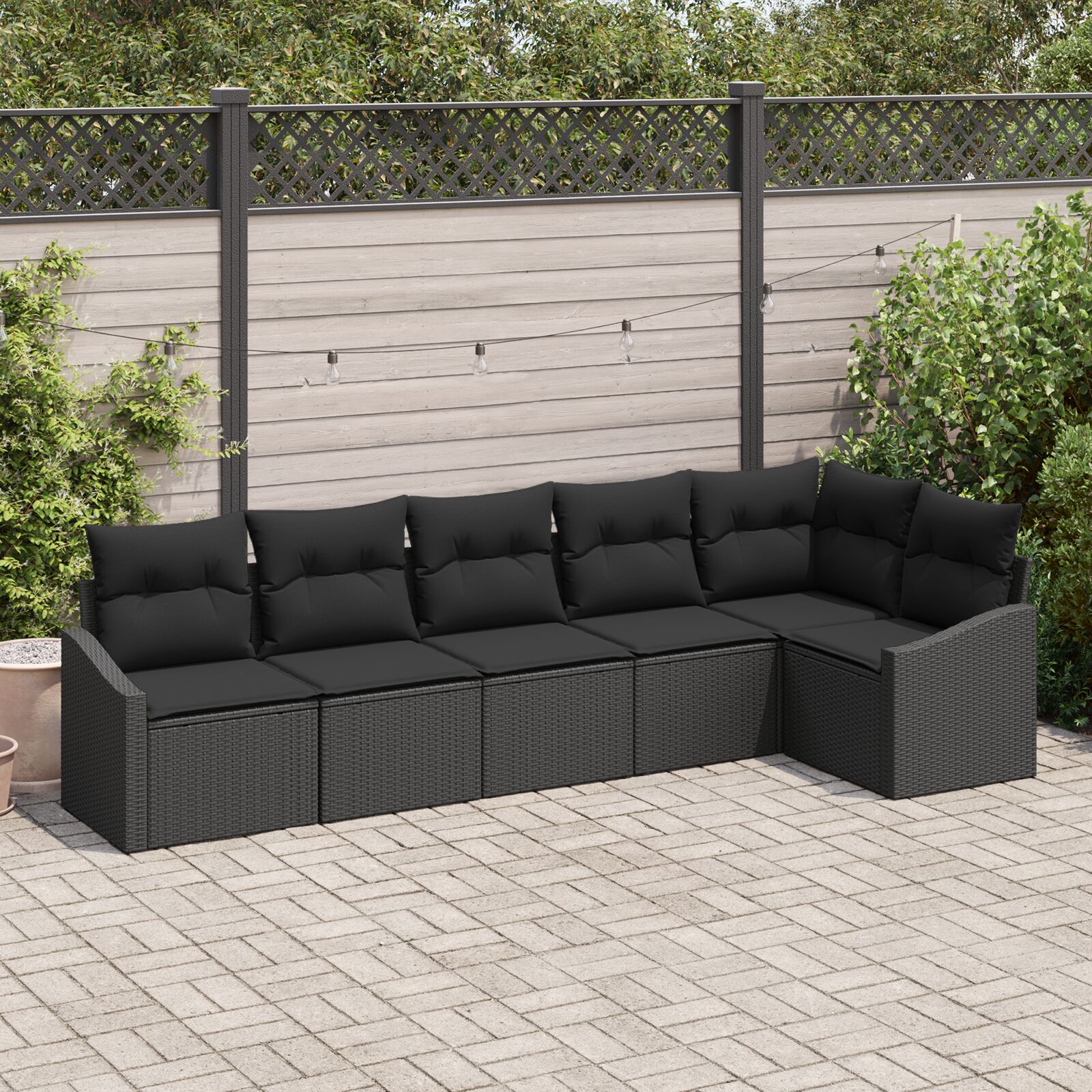6-teiliges Garten Sofa Set mit Kissen Schwarz Poly Rattan 6-teiliges Garten Sofa Set mit Kissen Schwarz Poly Rattan