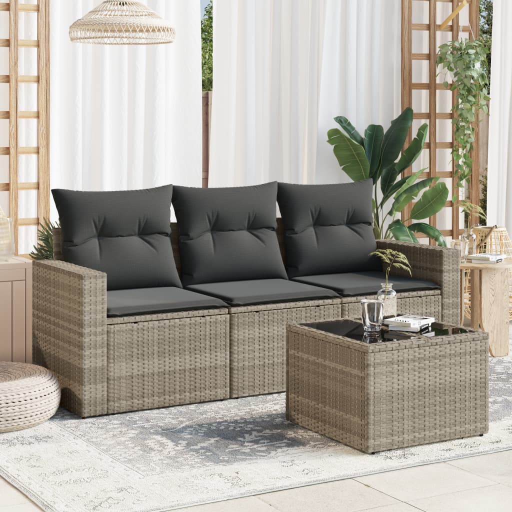 4-tlg. Garten-Sofagarnitur mit Kissen Hellgrau Poly Rattan 4-tlg. Garten-Sofagarnitur mit Kissen Hellgrau Poly Rattan