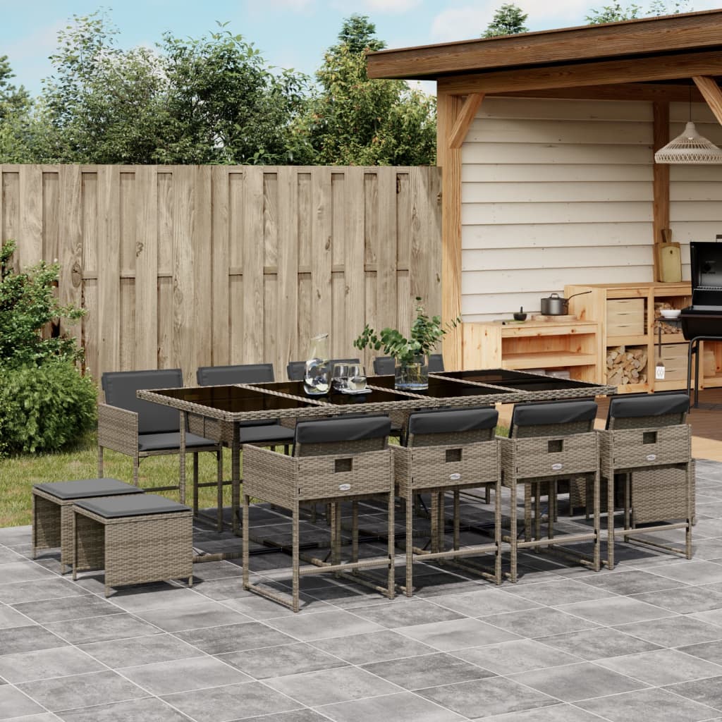 13-tlg. Garten-Essgruppe mit Kissen Grau Poly Rattan 13-tlg. Garten-Essgruppe mit Kissen Grau Poly Rattan