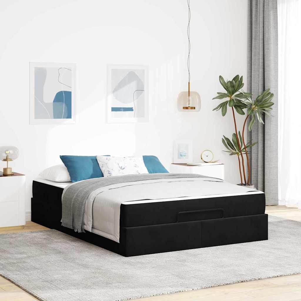 Bettgestell mit Speicher Schwarz 140 x 200 cm Samt