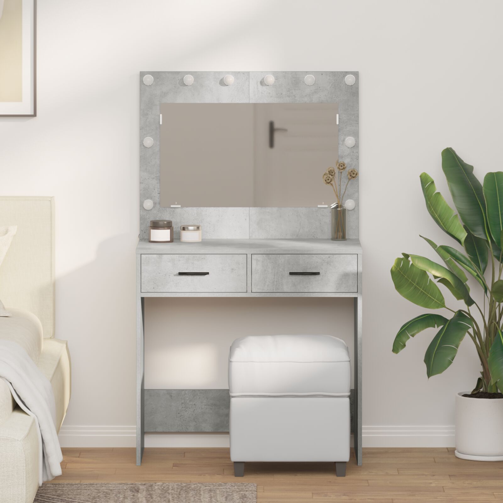 vidaXL Schminktisch mit LED-Lichtern Beton Grau 78,5x41x135 cm