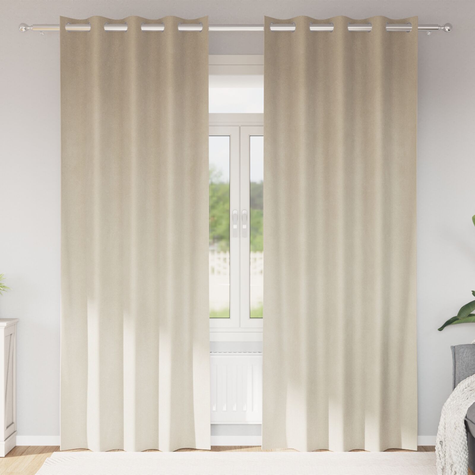 vidaXL Verdunkelungsvorhänge mit Ösen 2 pcs Creme Samt