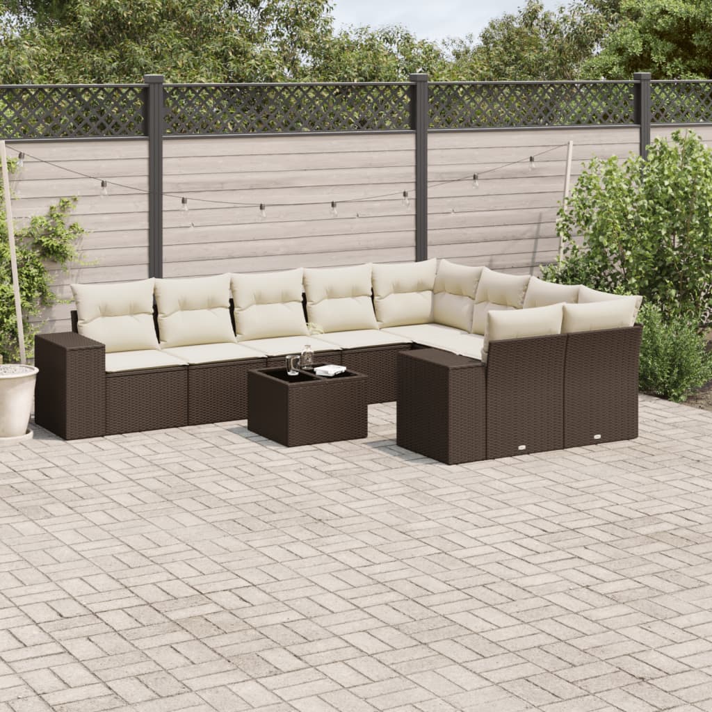 10-tlg. Garten-Sofagarnitur mit Kissen Braun Poly Rattan 10-tlg. Garten-Sofagarnitur mit Kissen Braun Poly Rattan