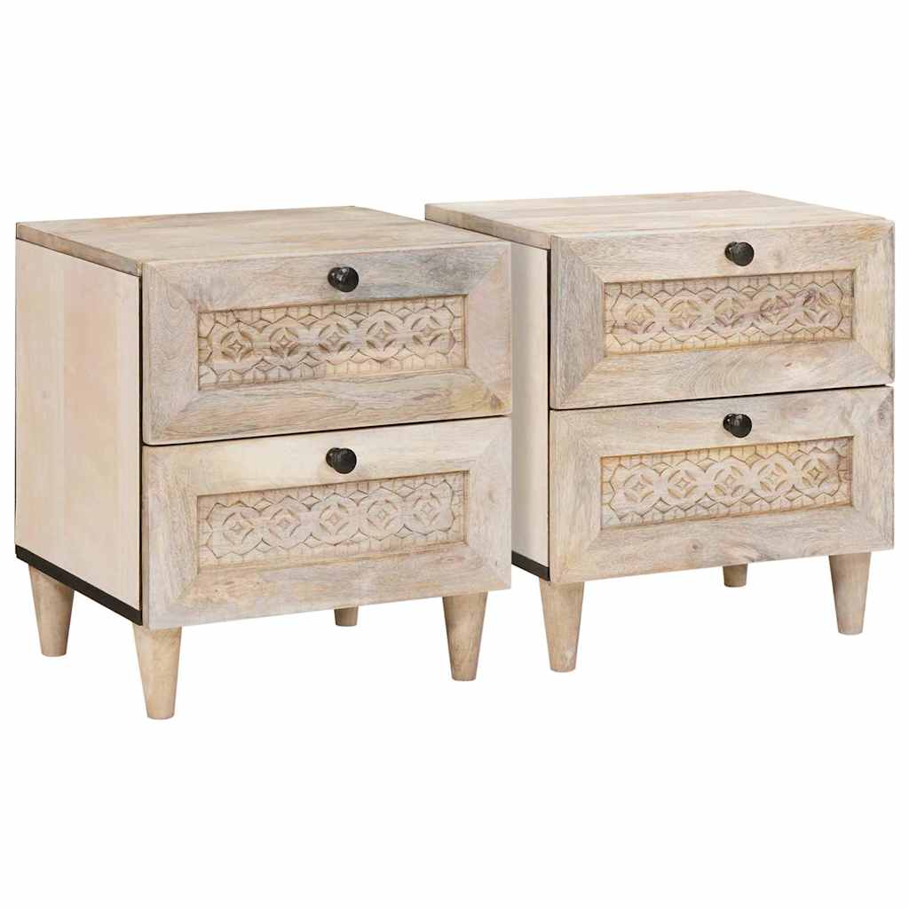 Nachttisch 2 pcs Beige 40 x 33 x 46 cm massives Mangoholz Nachttisch 2 pcs Beige 40 x 33 x 46 cm massives Mangoholz
