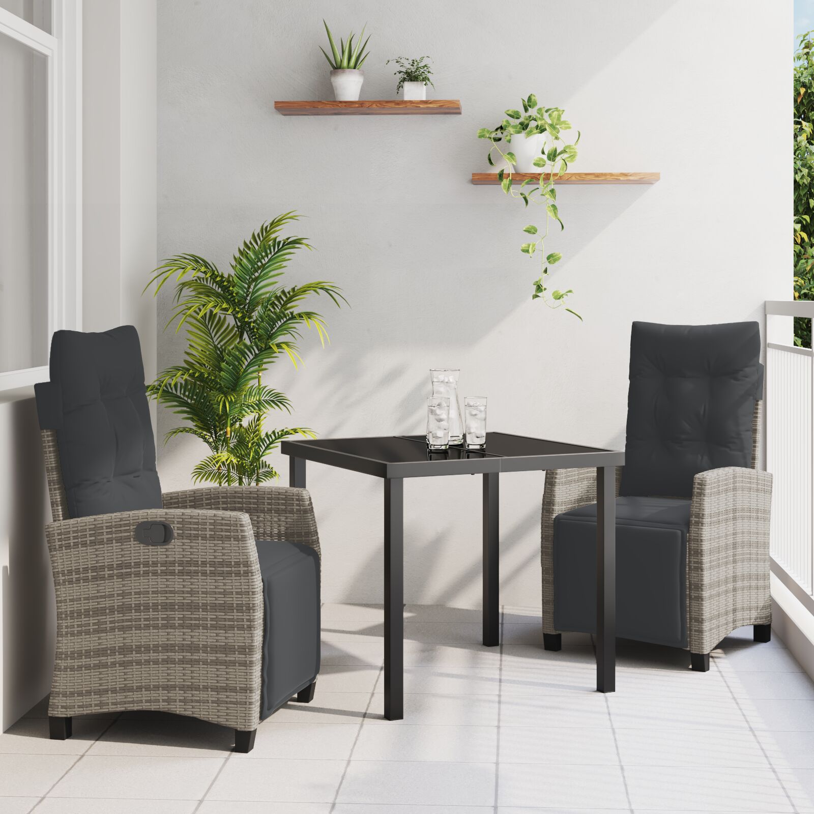 3-teiliges Garten-Dining-Set Grau Poly-Rattan