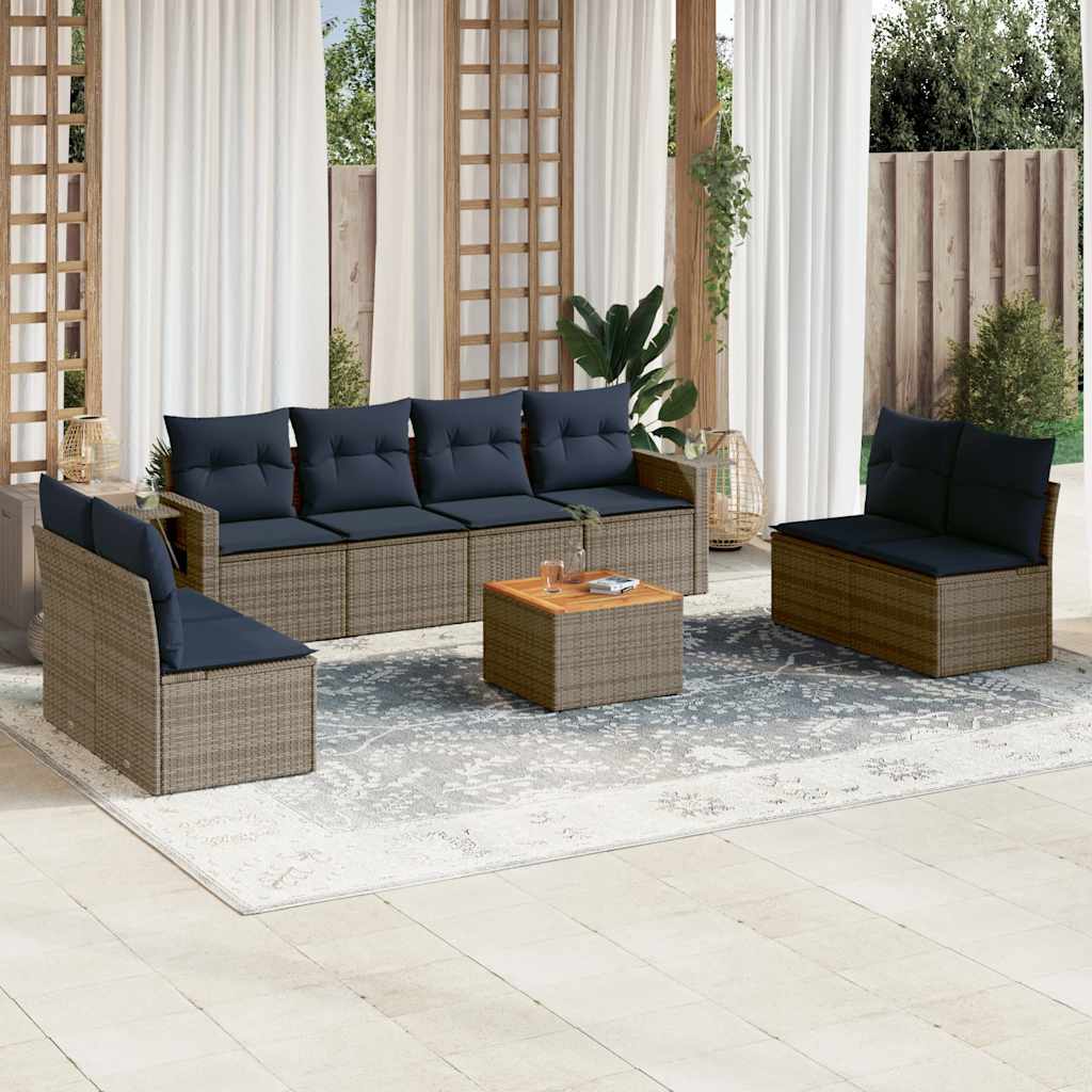 9-teiliges Gartensofa-Set mit Kissen, grau, Polyrattan 9-teiliges Gartensofa-Set mit Kissen, grau, Polyrattan