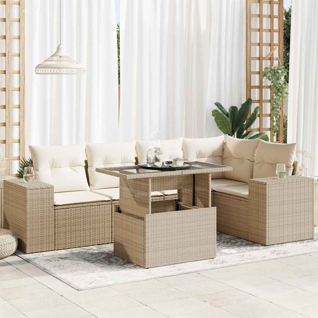 6-tlg. Garten-Sofagarnitur mit Kissen Beige Poly Rattan 6-tlg. Garten-Sofagarnitur mit Kissen Beige Poly Rattan