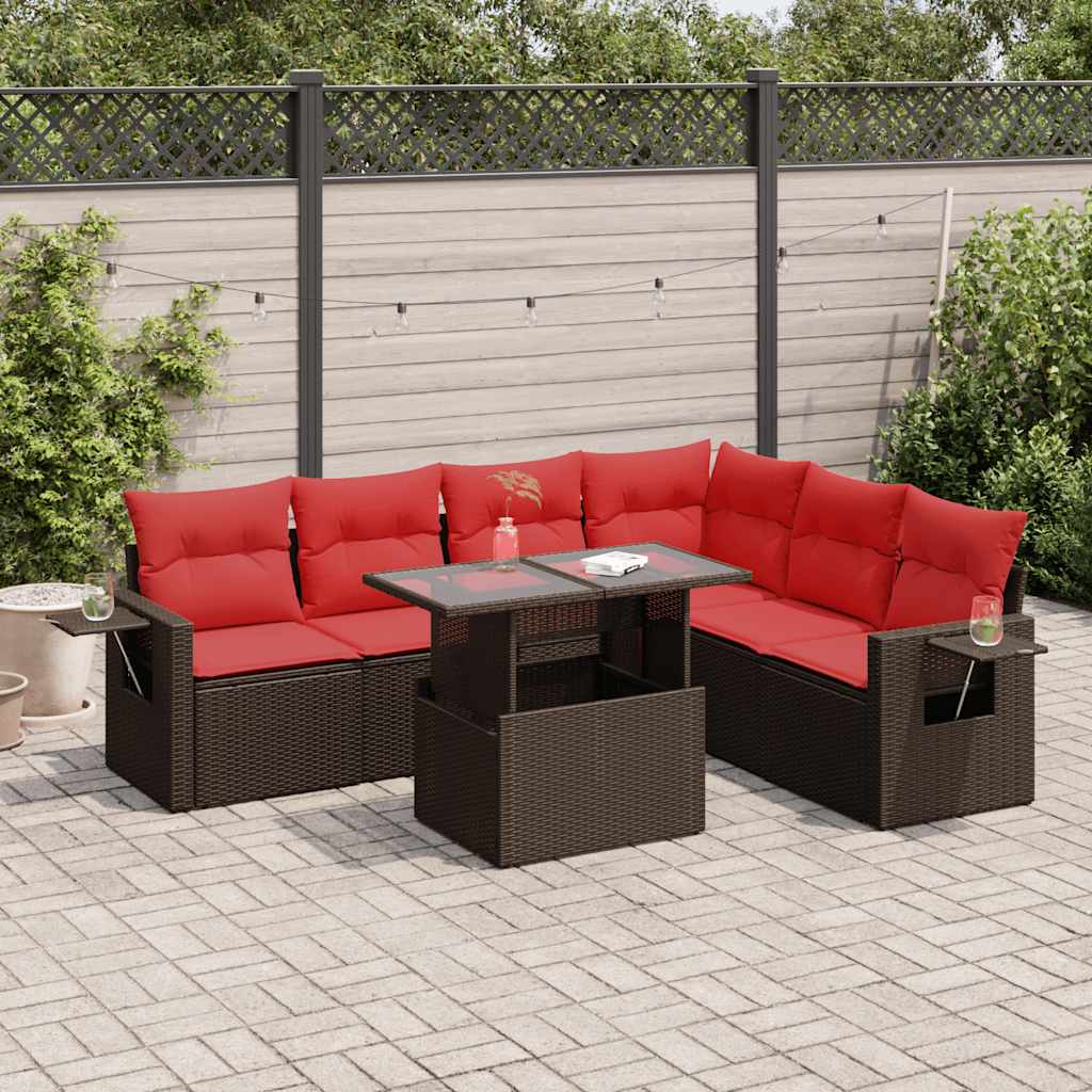 7-tlg. Garten-Sofagarnitur mit Kissen Grau Poly Rattan Akazie 7-tlg. Garten-Sofagarnitur mit Kissen Grau Poly Rattan Akazie