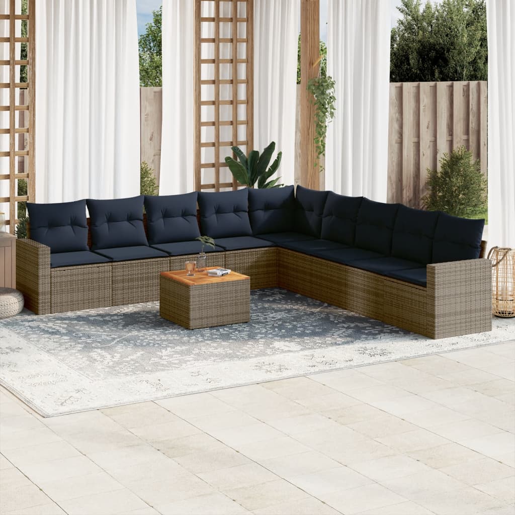 10-tlg. Garten-Sofagarnitur mit Kissen Grau Poly Rattan 10-tlg. Garten-Sofagarnitur mit Kissen Grau Poly Rattan