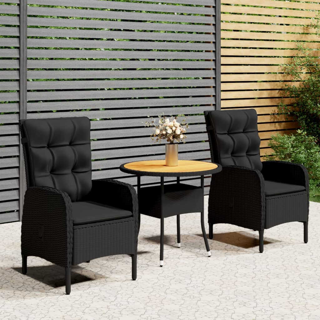 3-tlg. Garten-Bistro-Set Poly Rattan Schwarz 3-tlg. Garten-Bistro-Set Poly Rattan Schwarz