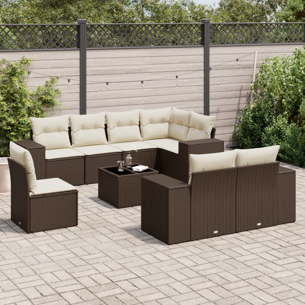 9-tlg. Garten-Sofagarnitur mit Kissen Braun Poly Rattan 9-tlg. Garten-Sofagarnitur mit Kissen Braun Poly Rattan