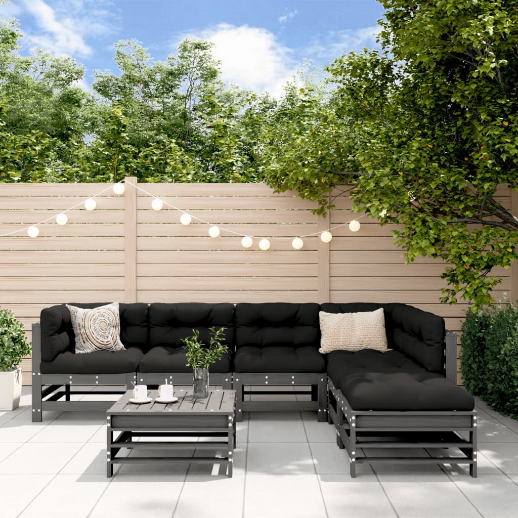 7-tlg. Garten-Lounge-Set mit Kissen Grau Massivholz 7-tlg. Garten-Lounge-Set mit Kissen Grau Massivholz