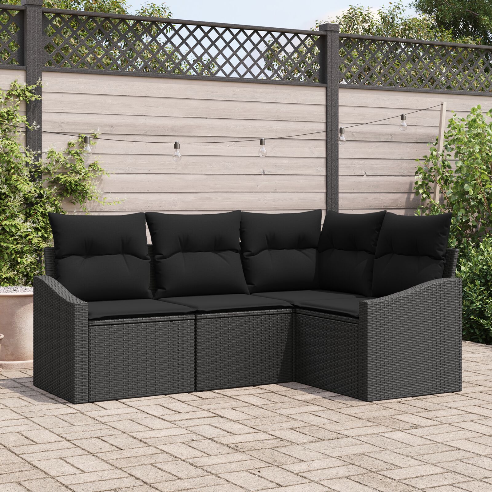 vidaXL Garten-Sofa Set 4-teilig Schwarz Rattan, Polyester, Stahl