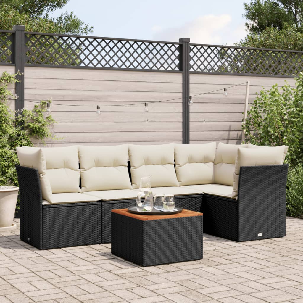 6-tlg. Garten-Sofagarnitur mit Kissen Schwarz Poly Rattan 6-tlg. Garten-Sofagarnitur mit Kissen Schwarz Poly Rattan