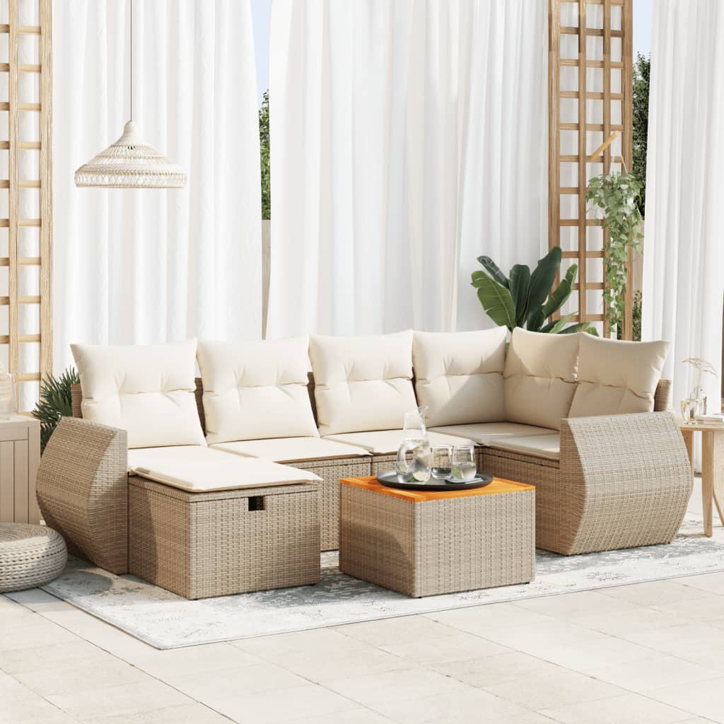 7-tlg. Garten-Sofagarnitur mit Kissen Beige Poly Rattan 7-tlg. Garten-Sofagarnitur mit Kissen Beige Poly Rattan