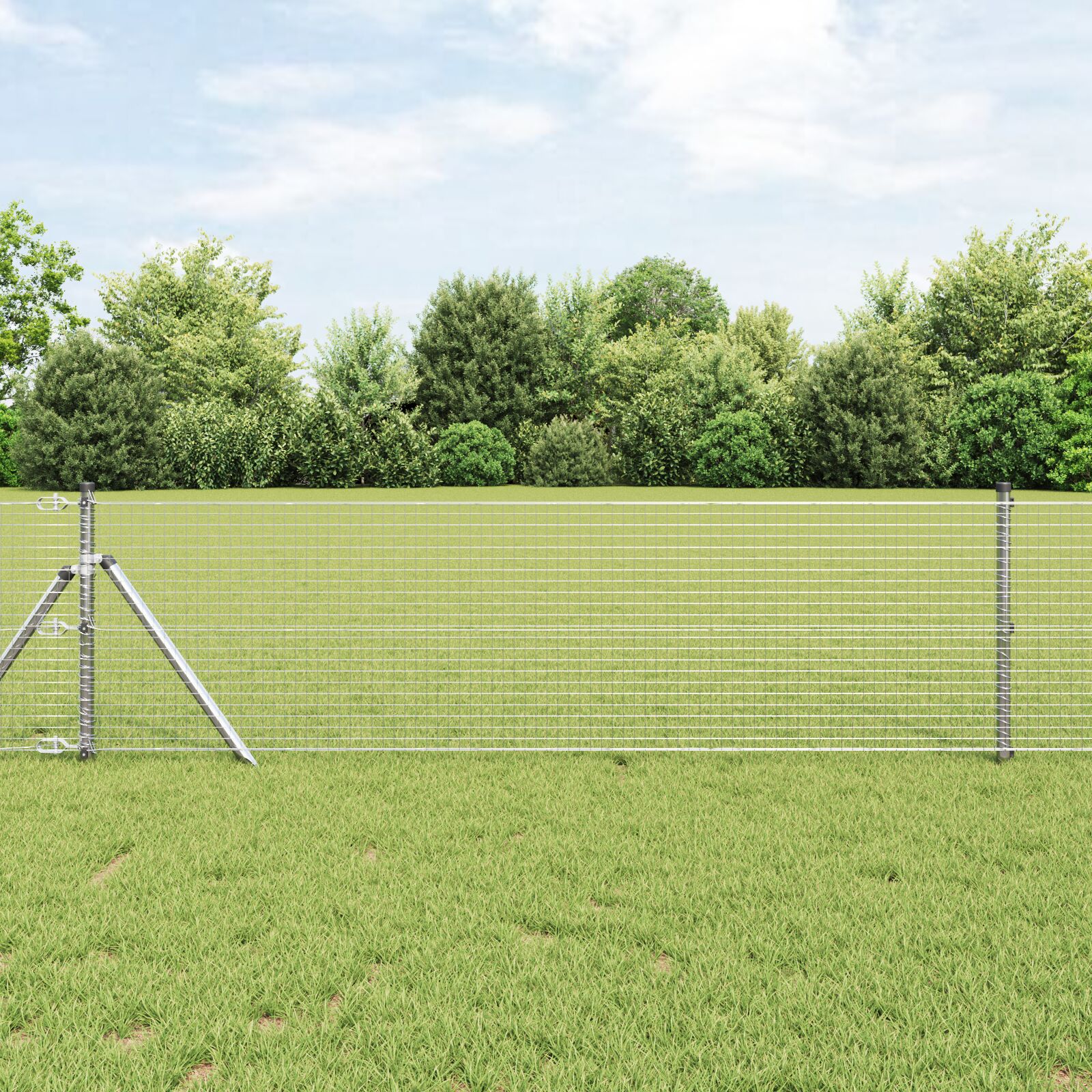 Schweißdrahtzaun mit 13 Pfosten 0.5x50 m aus verzinktem Stahl