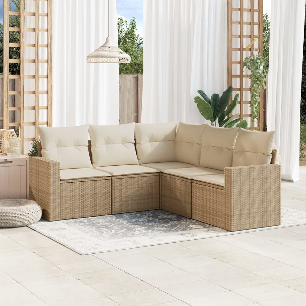 5-tlg. Garten-Sofagarnitur mit Kissen Beige Poly Rattan 5-tlg. Garten-Sofagarnitur mit Kissen Beige Poly Rattan