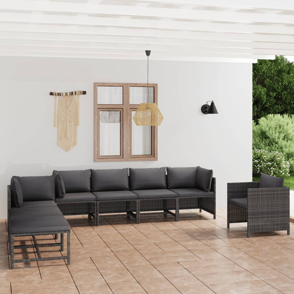 8-tlg. Garten-Lounge-Set mit Kissen Poly Rattan Grau 8-tlg. Garten-Lounge-Set mit Kissen Poly Rattan Grau
