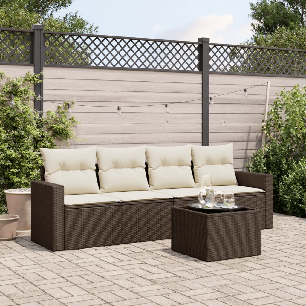 5-tlg. Garten-Sofagarnitur mit Kissen Braun Poly Rattan 5-tlg. Garten-Sofagarnitur mit Kissen Braun Poly Rattan