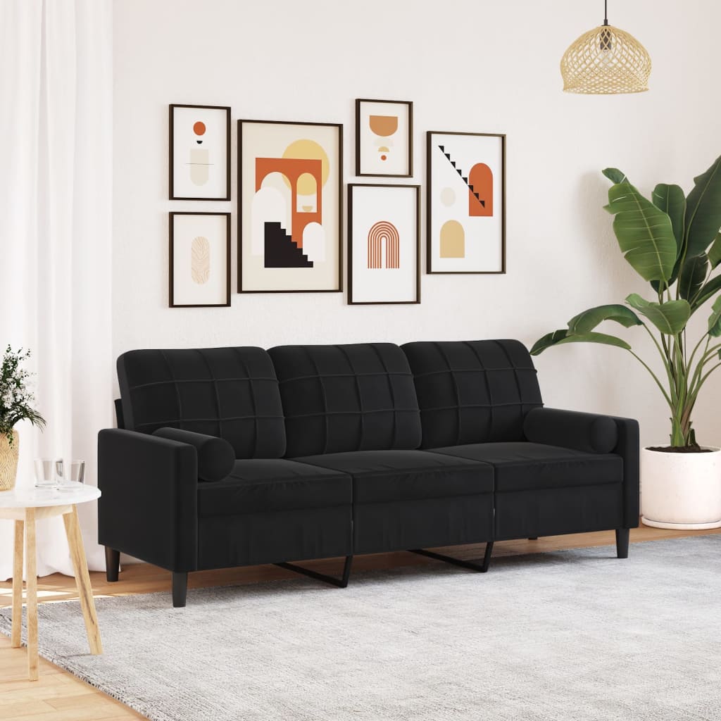 3-Sitzer-Sofa mit Zierkissen Schwarz 180 cm Samt 3-Sitzer-Sofa mit Zierkissen Schwarz 180 cm Samt
