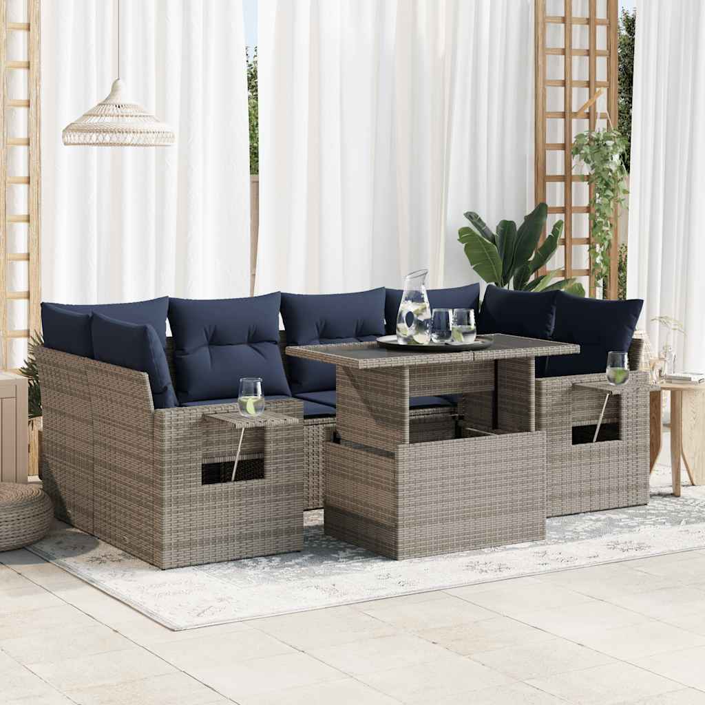 7-tlg. Garten-Sofagarnitur mit Kissen Schwarz Poly Rattan 7-tlg. Garten-Sofagarnitur mit Kissen Schwarz Poly Rattan