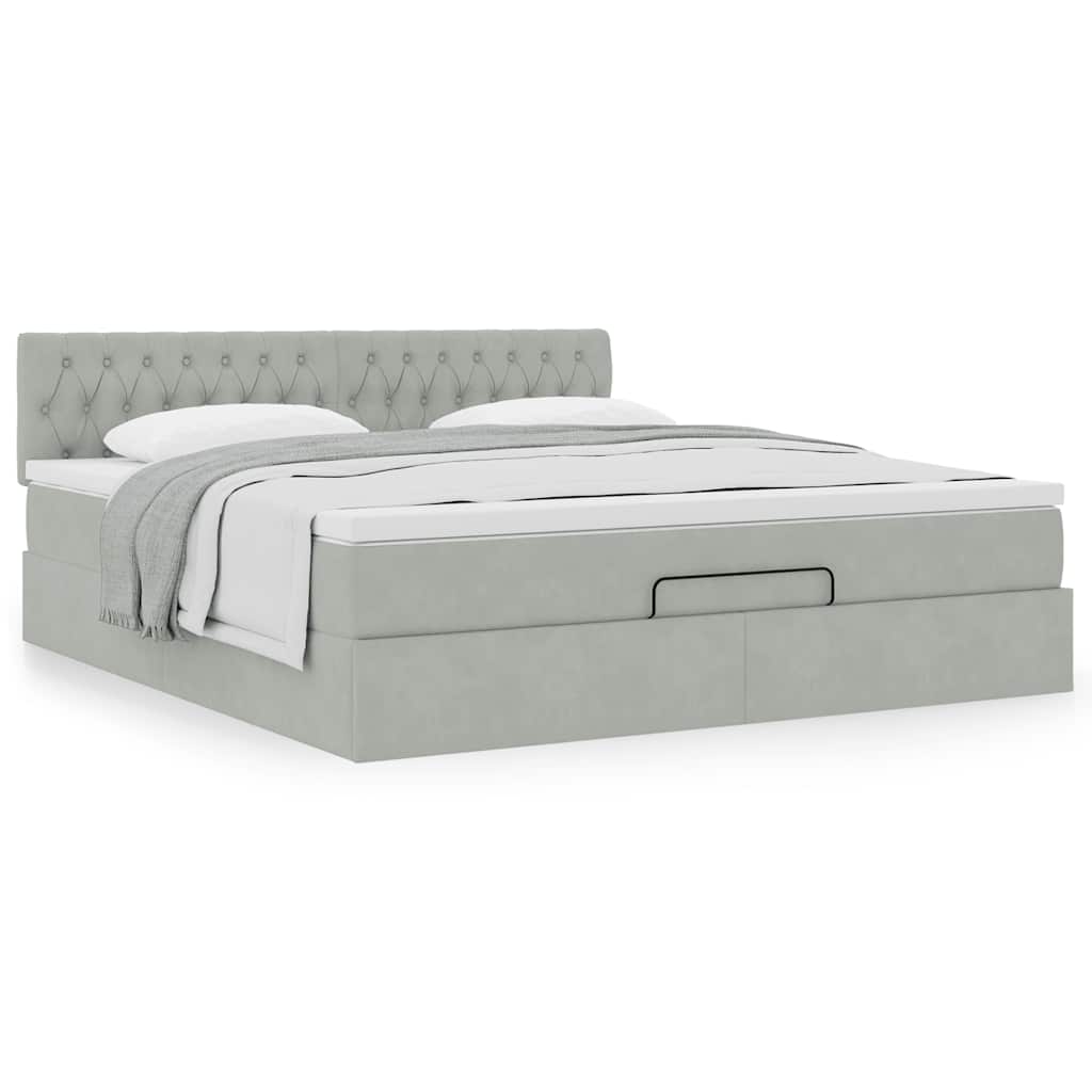 Ottoman-Bett mit Matratze Hellgrau 160x200 cm Samt