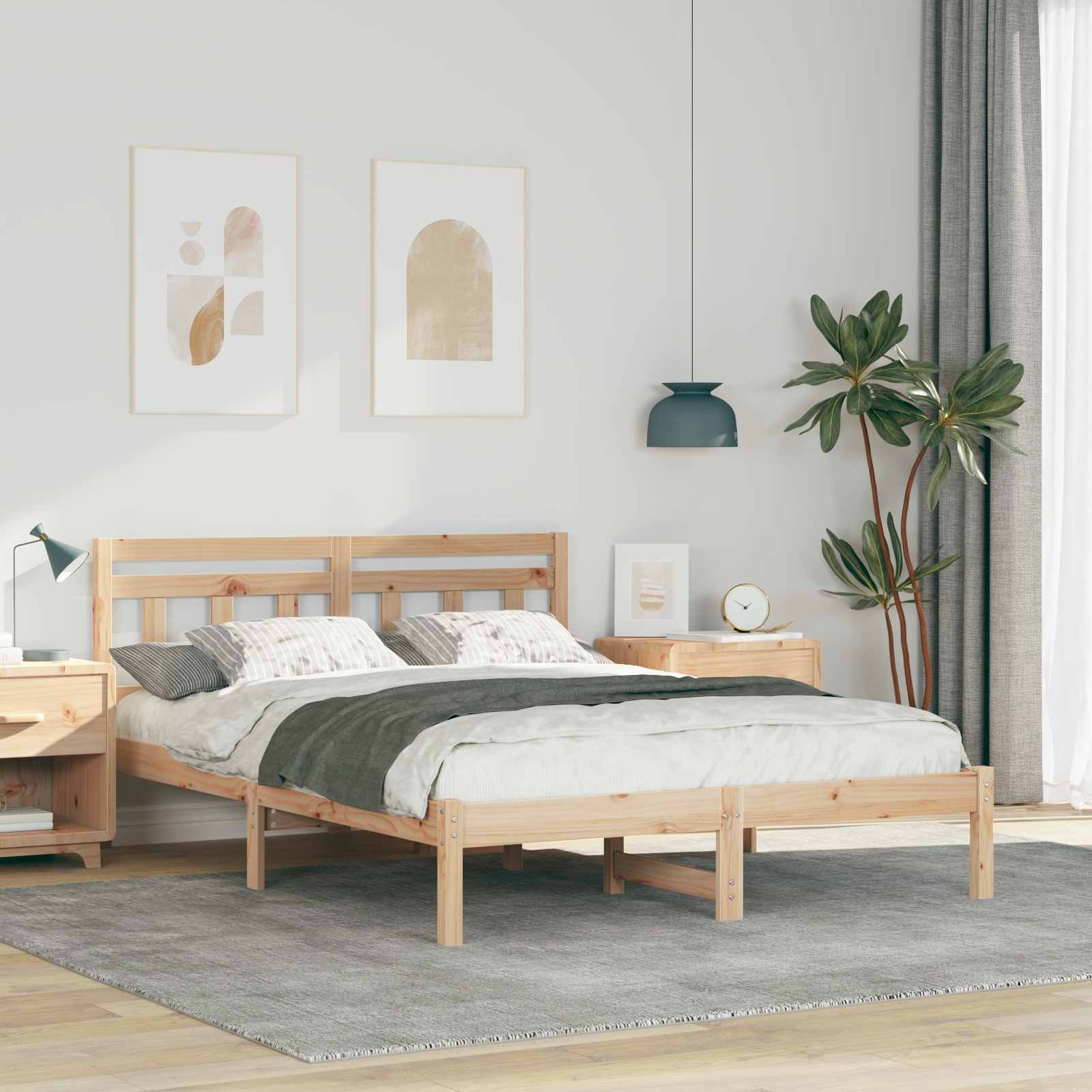 Bettgestell mit Kopfteil Braun 140 x 190 cm Massivholz Kiefer