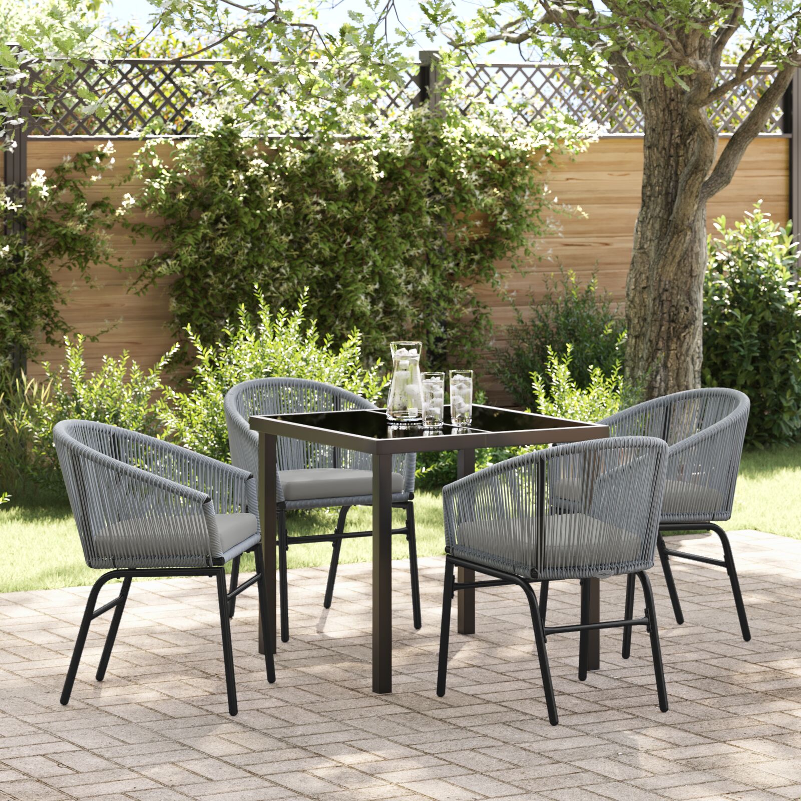 5-teiliges Garten-Esszimmer-Set Graues Poly-Rattan 5-teiliges Garten-Esszimmer-Set Graues Poly-Rattan