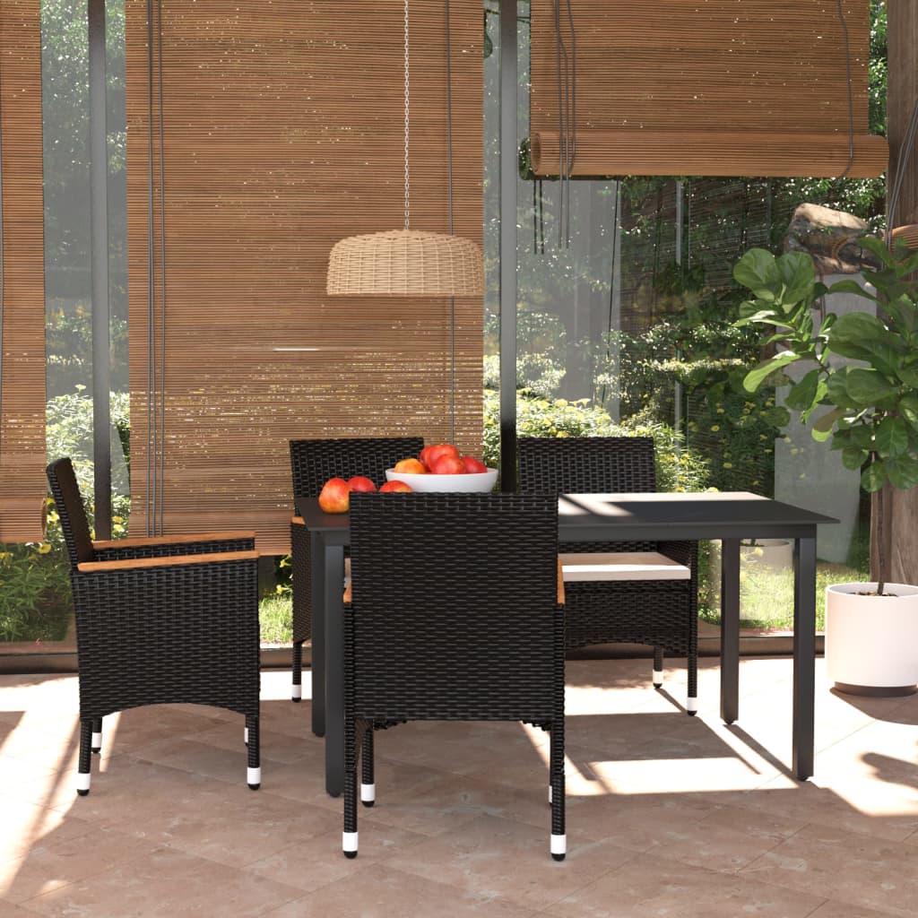 5-tlg. Garten-Essgruppe mit Kissen Poly Rattan Schwarz 5-tlg. Garten-Essgruppe mit Kissen Poly Rattan Schwarz