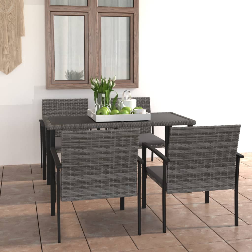 5-tlg. Garten-Essgruppe Poly Rattan Grau 5-tlg. Garten-Essgruppe Poly Rattan Grau