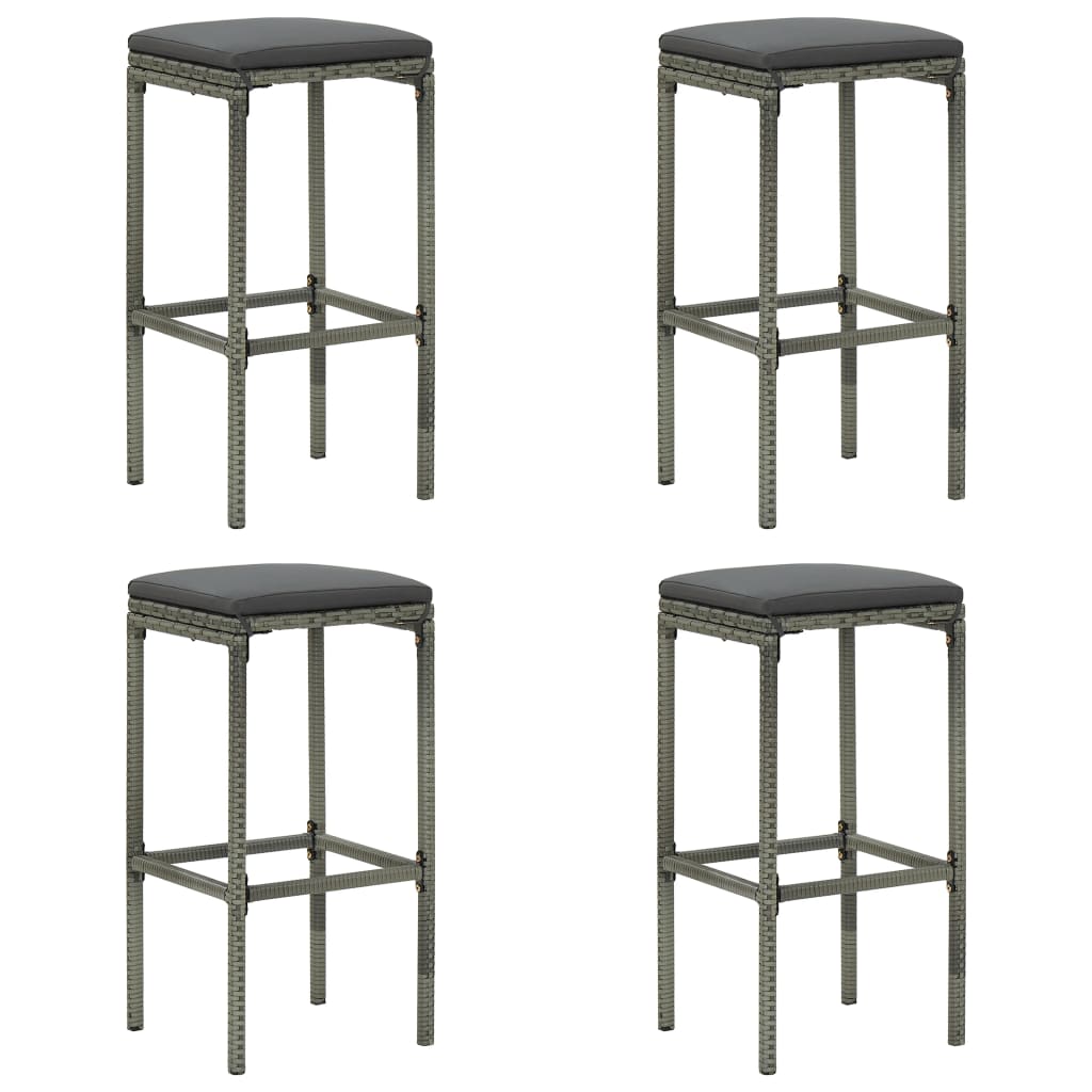 Barhocker mit Kissen 4 Stk. Grau Poly Rattan