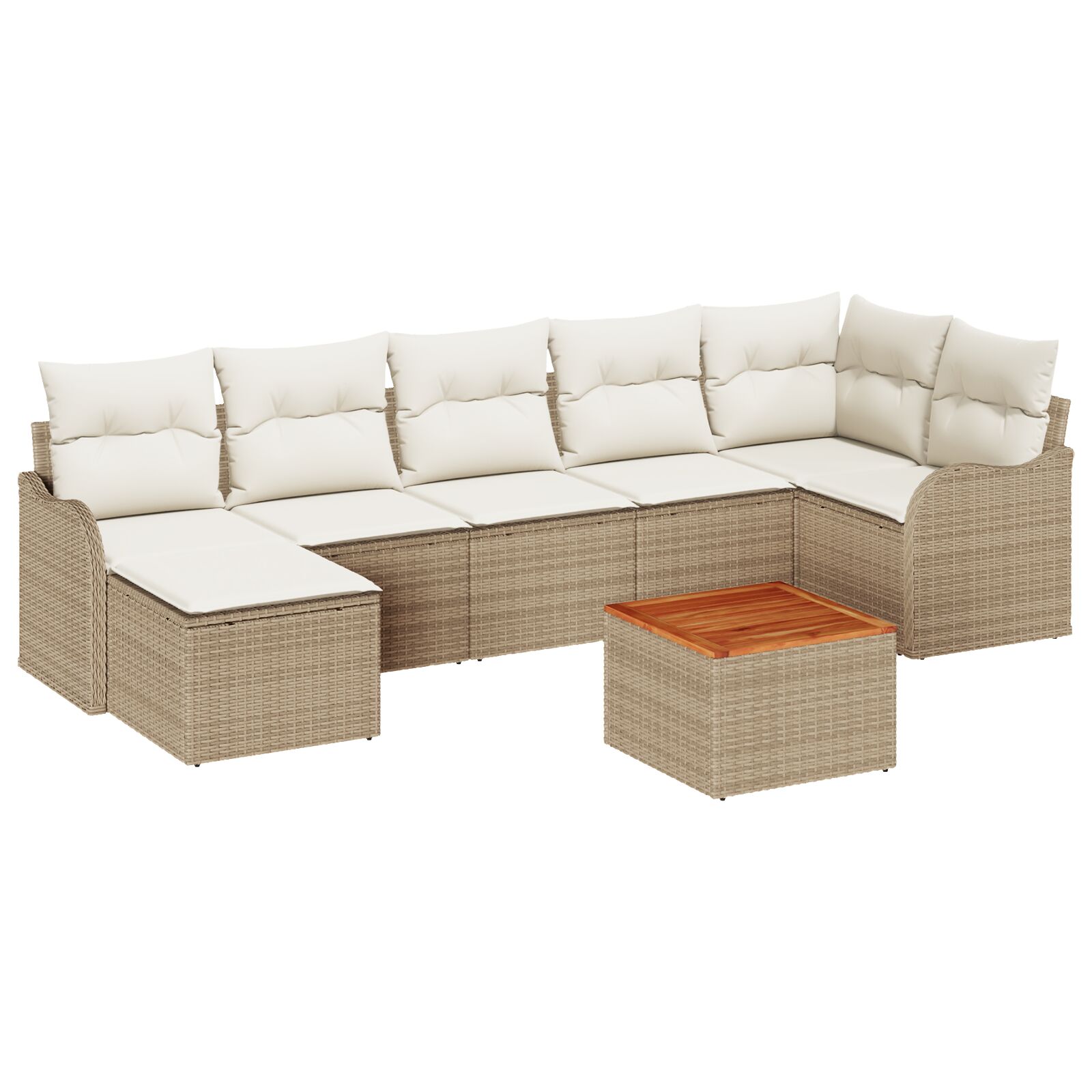 8-teiliges Garten Sofa Set mit Kissen Beige Poly Rattan Akazie, 2-Sitzer Garten Sofa mit Kissen Beige Poly Rattan 8-teiliges Garten Sofa Set mit Kissen Beige Poly Rattan Akazie, 2-Sitzer Garten Sofa mit Kissen Beige Poly Rattan