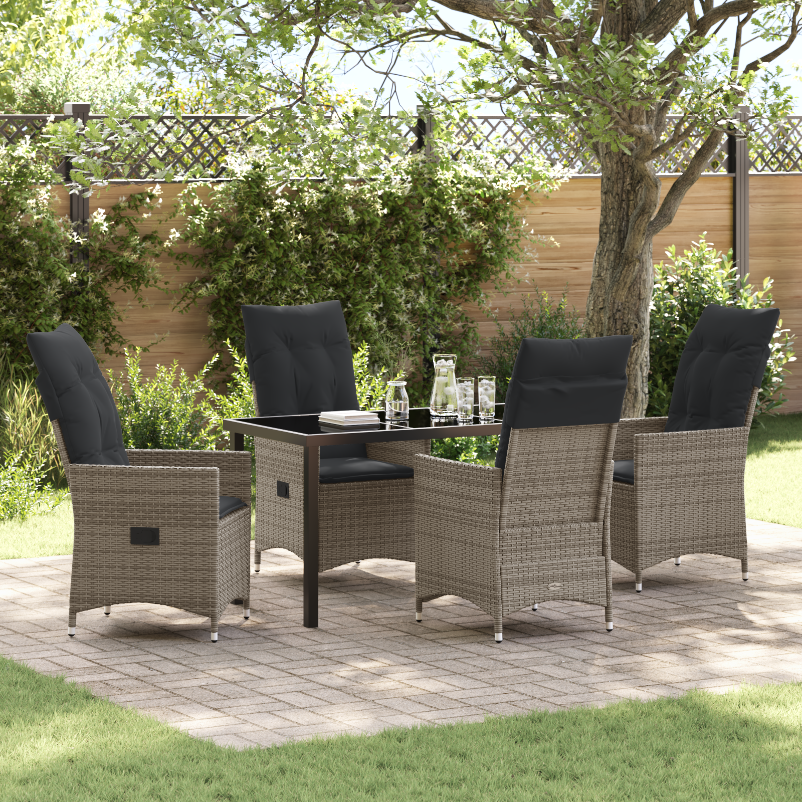 5-teiliges Gartentisch-Set mit Kissen Grau Poly-Rattan 5-teiliges Gartentisch-Set mit Kissen Grau Poly-Rattan