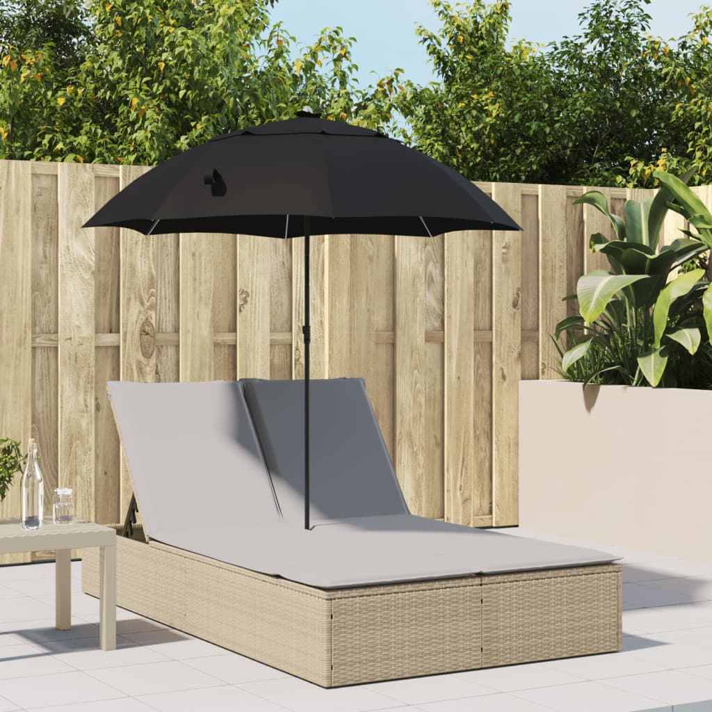 Doppel-Sonnenliege mit Kissen & Sonnenschirm Beige Poly Rattan Doppel-Sonnenliege mit Kissen & Sonnenschirm Beige Poly Rattan