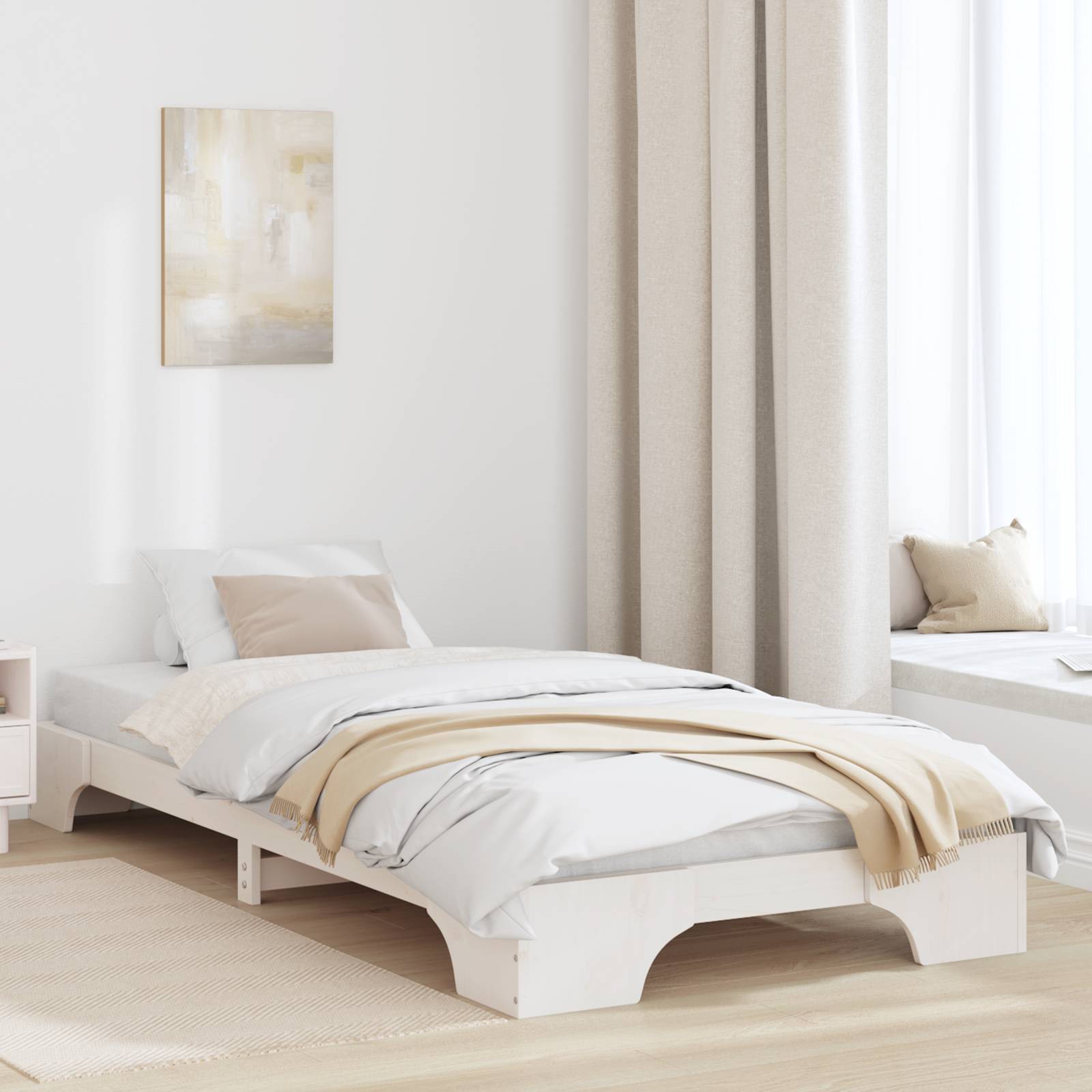 Bettgestell Weiß Massivholz Kiefer Einzel Minimalistisches Design