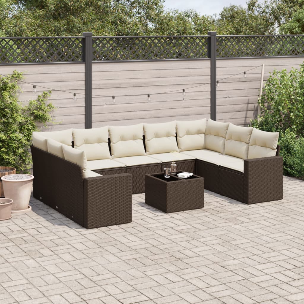 10-tlg. Garten-Sofagarnitur mit Kissen Braun Poly Rattan 10-tlg. Garten-Sofagarnitur mit Kissen Braun Poly Rattan