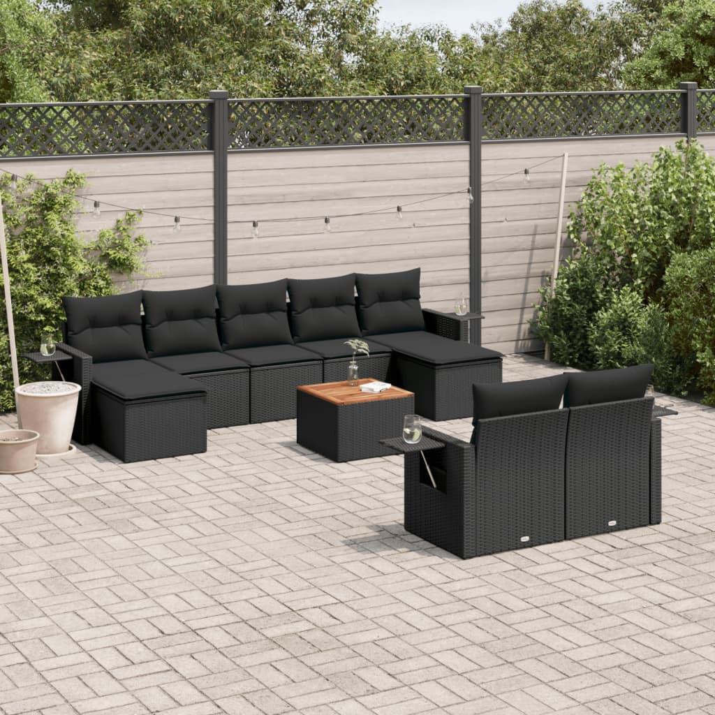 10-tlg. Garten-Sofagarnitur mit Kissen Schwarz Poly Rattan 10-tlg. Garten-Sofagarnitur mit Kissen Schwarz Poly Rattan