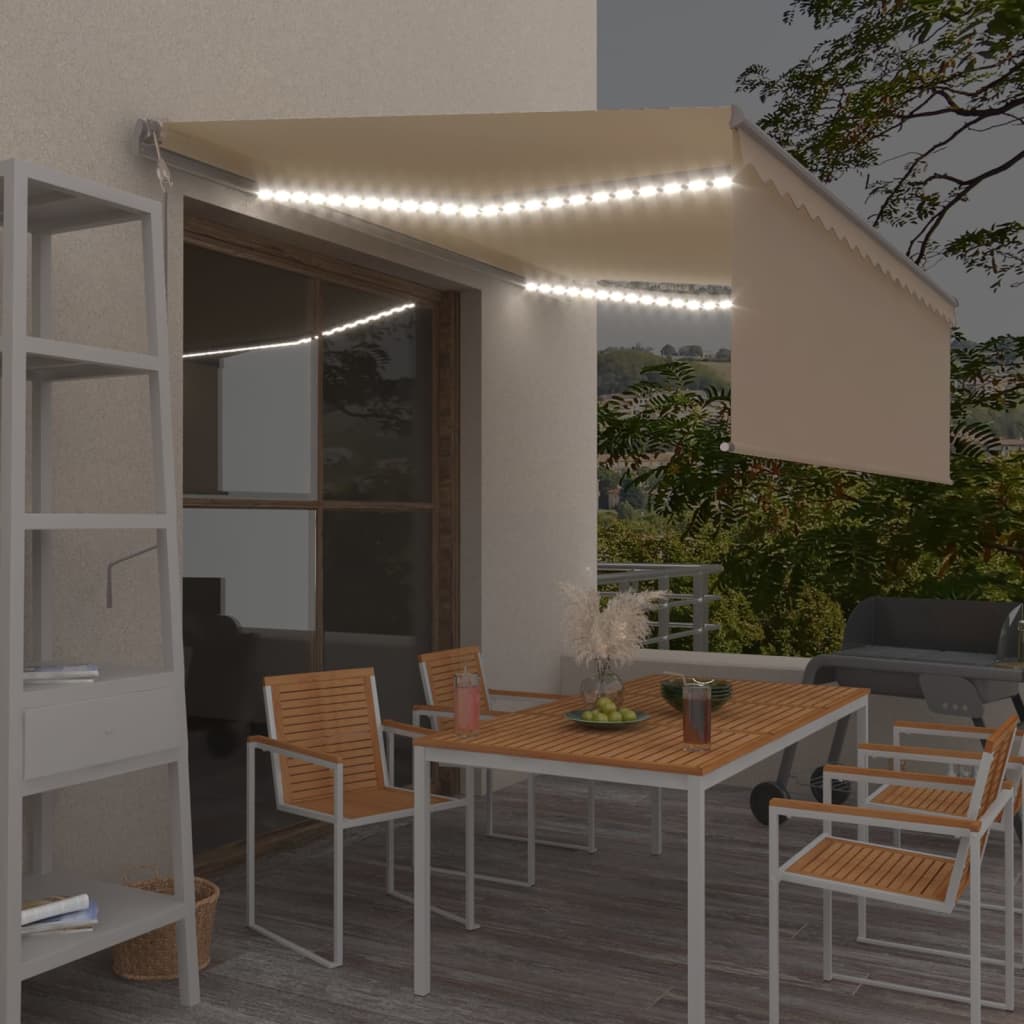 Markise Automatisch mit Rollo LED Windsensor 4x3 m Creme