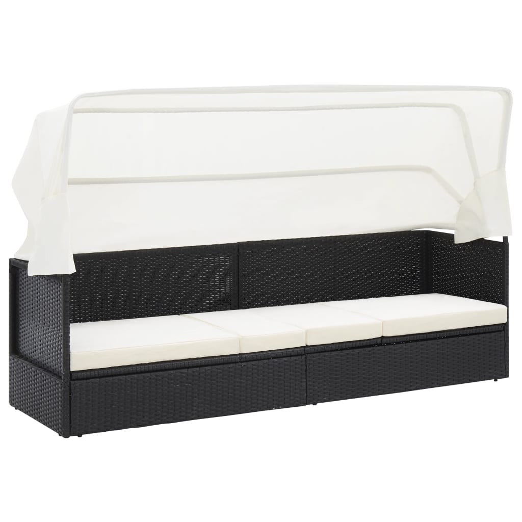 Gartensofa mit Sonnendach Schwarz Poly Rattan Gartensofa mit Sonnendach Schwarz Poly Rattan