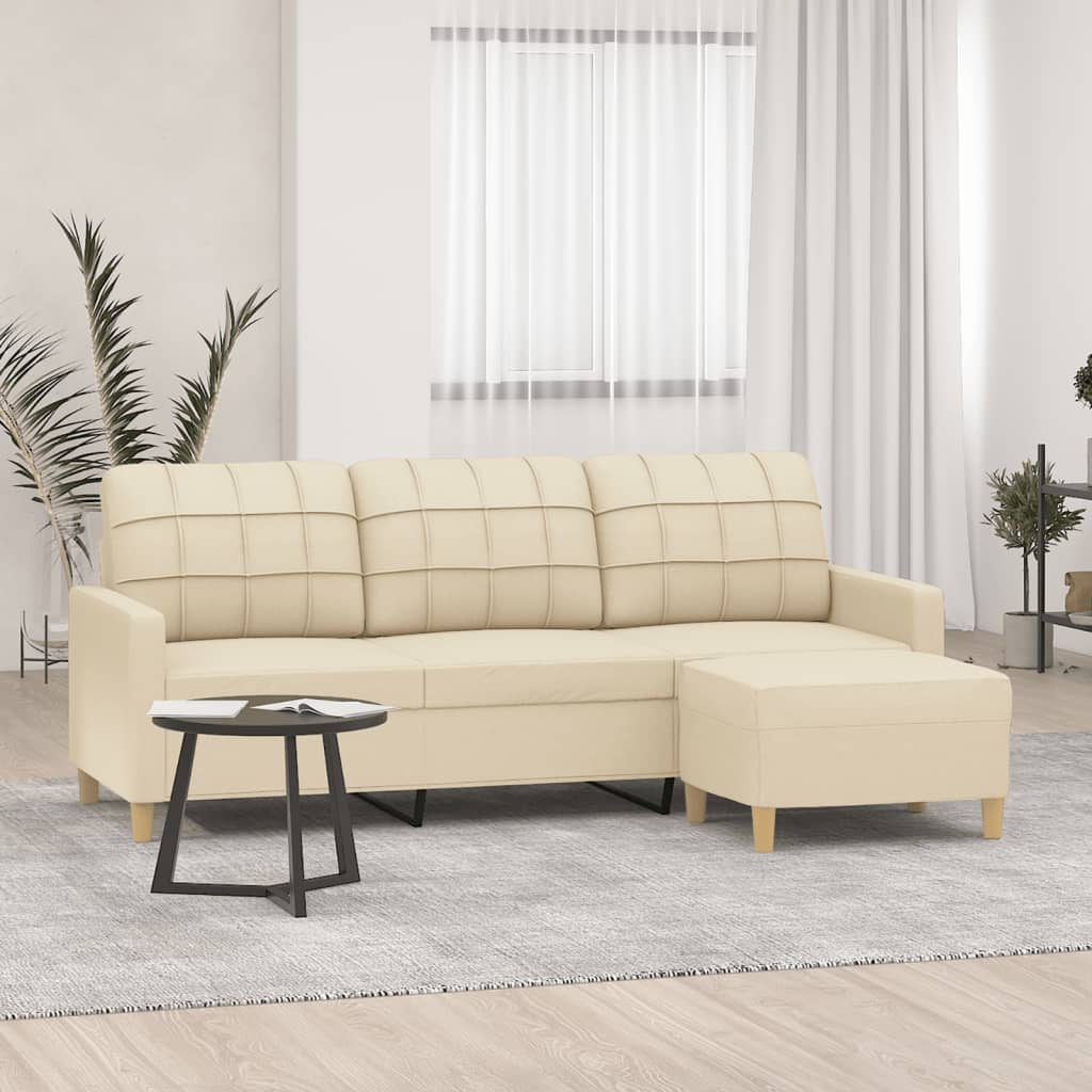 3-Sitzer-Sofa mit Hocker Creme 180 cm Stoff 3-Sitzer-Sofa mit Hocker Creme 180 cm Stoff