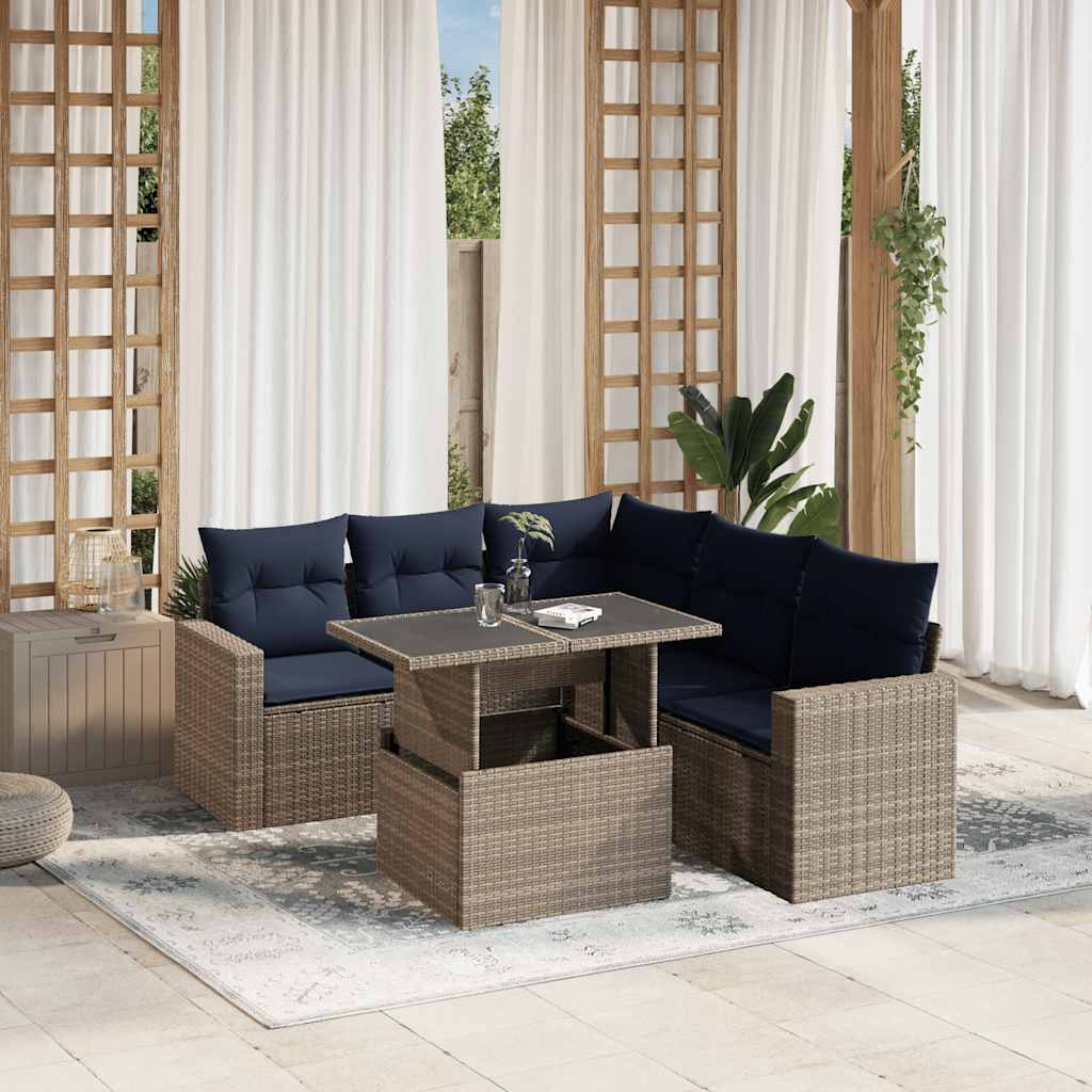 6-teiliges Gartensofa-Set mit Kissen, grau, Polyrattan 6-teiliges Gartensofa-Set mit Kissen, grau, Polyrattan