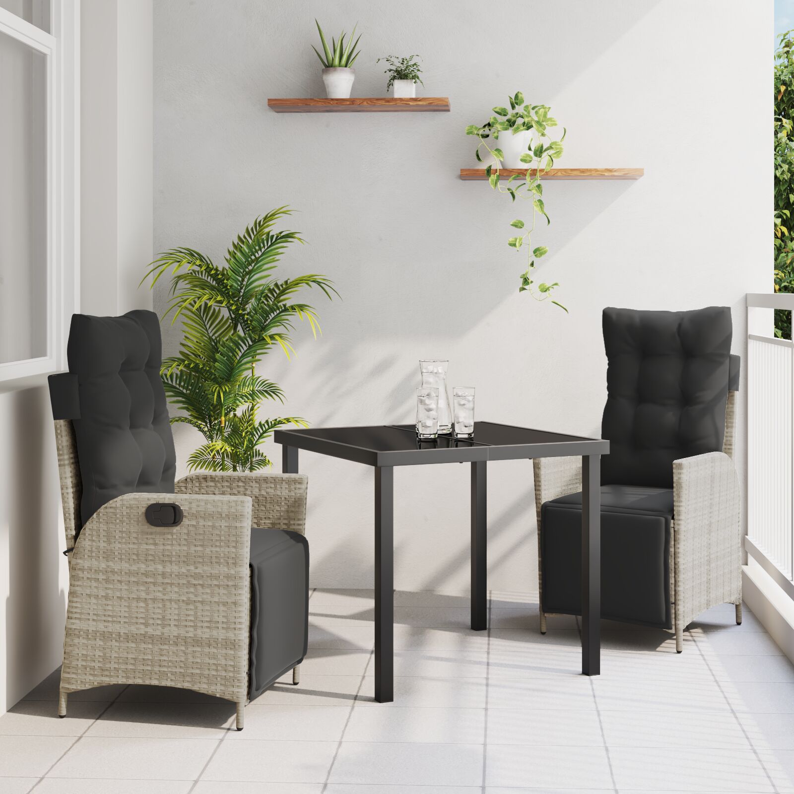 3-teiliges Garten-Esszimmer-Set Hellgrau Poly-Rattan 3-teiliges Garten-Esszimmer-Set Hellgrau Poly-Rattan