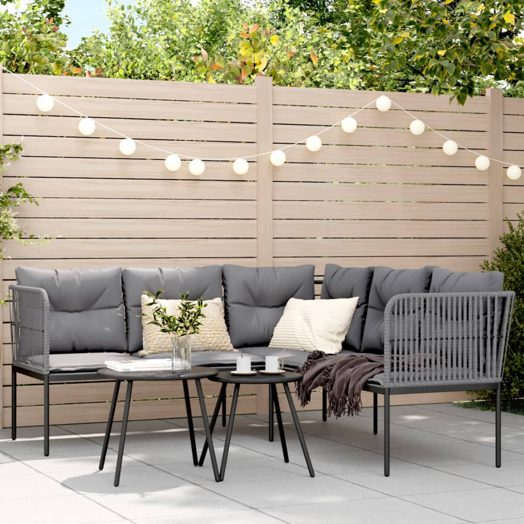 Gartensofa in L-Form mit Kissen Schwarz Stahl und Textilene Gartensofa in L-Form mit Kissen Schwarz Stahl und Textilene
