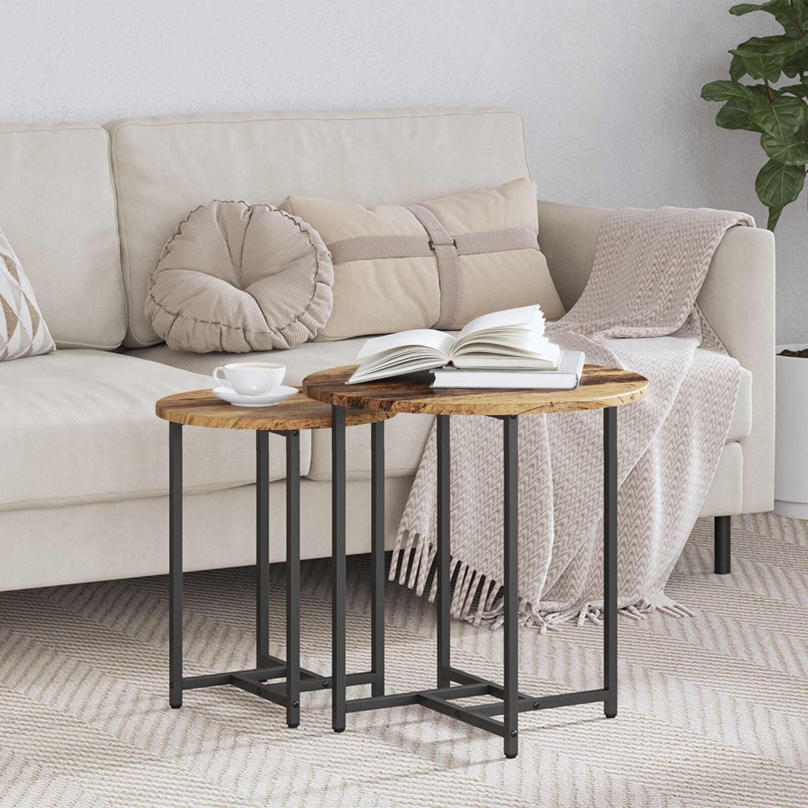 vidaXL Beistelltisch 2er Set aus Altholz, Holz und Metall